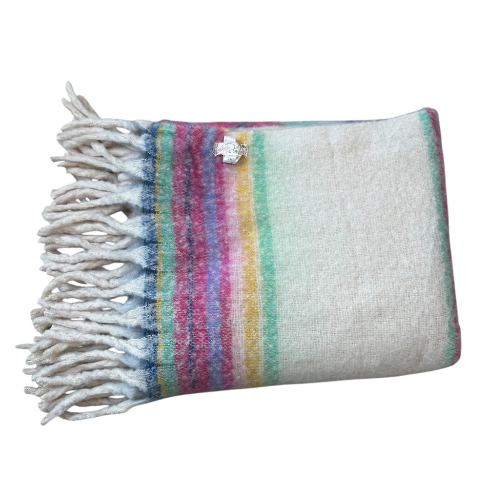 Free People Skye Stripe Blanket Throw Fringe Cozy Boho approx. 59"x54"